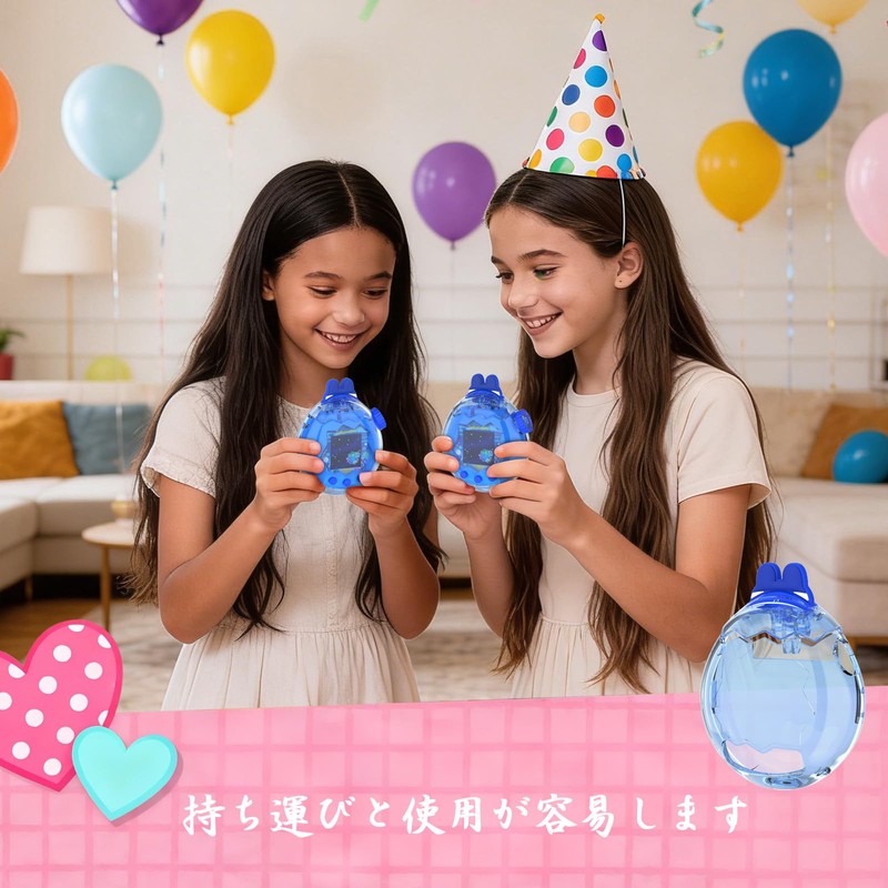 For Tamagotchi Paradise 専用 2点セット全面保護 高硬度PCハードケース+可愛いキャラ耳カバー 耐衝撃 防塵 キズ防止 透浅ブルー&青耳透明