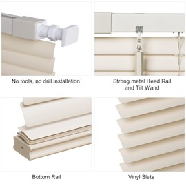 LazBlinds No Tools No Drill 1" Vinyl Mini Blinds, Cordless Blinds for Windows, Light Filtering Horizontal Window Blinds & Shades, 24" W x 64" H, Cream