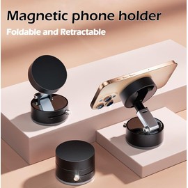 Vacuum Suction Magnetic Phone Holder Cup Carmount Cell Phone Stand Foldable and Retractable, 360° Adjustable for Iphone16/15/14/13/12, Car/Mirror/Smooth Surface Black