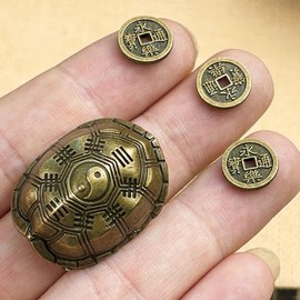 TOYANDONA Chinese Feng Shui Coin Divination Turtle Shell Good Luck Fortune Coin Golden Tortoise Statue I- Ching Coins Divination Prop for Health Wealth Ornament
