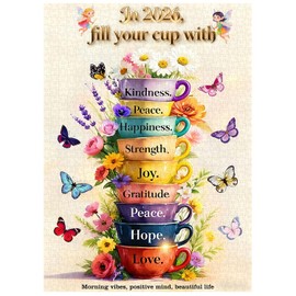 PICKFORU Cup of Wise Sayings Jigsaw Puzzles 1000 Pieces, Flower Cups Puzzles for Adults Butterfly, Unique Challenging Hard Puzzle