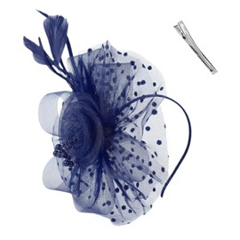 RELKLYU 1 x women's headband, feather net headband, retro headband, clothing accessories, suitable for weddings, dances, cocktail parties., navy, 1 pc. (pack of 1)