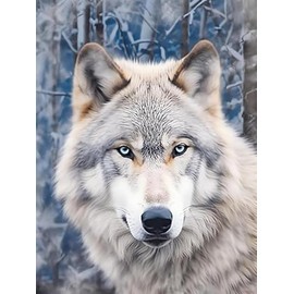 HMDIIMGE HMDIIMGE Diamond Painting Kits for Adults, Animal Diamond Art Kits, White Wolf in Winter Round 5D Gem Art Kits for Adult, DIY Crafts Kits Gift Home Wall Decor Gifts 12x16 inch