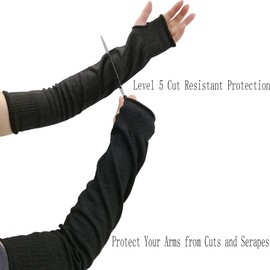 Heat Resistant Arm Sleeves with Thumb Hole, 18" Long Safety Arm Guard, Breathable for Welding Meat, Black, 2 Pairs