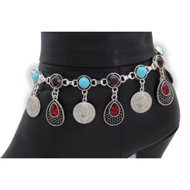 TrendyFashionJewelry Women Fashion Western Brown Boot Bracelet Chain Shoe Anklet Ethnic Turquoise Charm Silver Silver turquoise blue brown One size - adjustable size
