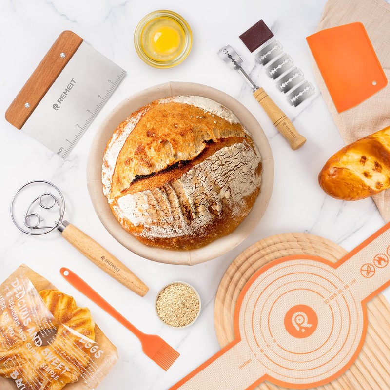 REMEIT Sourdough Starter Kit with Banneton Bread Proofing Basket Set,
