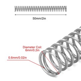 GUNGY Compression Spring Stainless Steel Spring Compression Springs 50 mm Wire Diameter 0.6 mm Outer Diameter 6 mm Length 50 mm Maximum Spring Force 0.9 kg Pack of 20