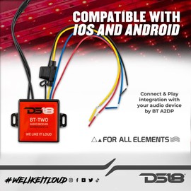 DS18 BTTWO Bluetooth Receiver - IP65 Waterproof Rated, BT 4.0, Remote Trigger Output, Stero Male RCA Output - Allows Connect & Play Integration to Your Audio Device