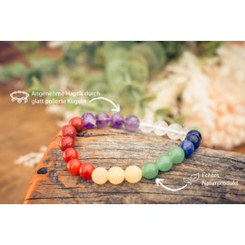 Lebensquelle Plus Chakra Ball Bracelet, 8 mm Large Balls, 19 cm Large Stretchy Bracelet, Gemstone, chakra