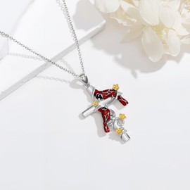 Suiknsn Cardinal Necklace for Mother Women 925 Sterling Silver Cross Pendant Necklaces Mother Daughter Red Cardinal Jewelry Birthday Mothers Day Gifts for Lovers