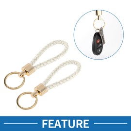 A ABSOPRO Car Keychain Universal Key Chain with Ring for Key Fobs for Home for Women Leather,Zinc Alloy Gold Tone,White 2 Pcs
