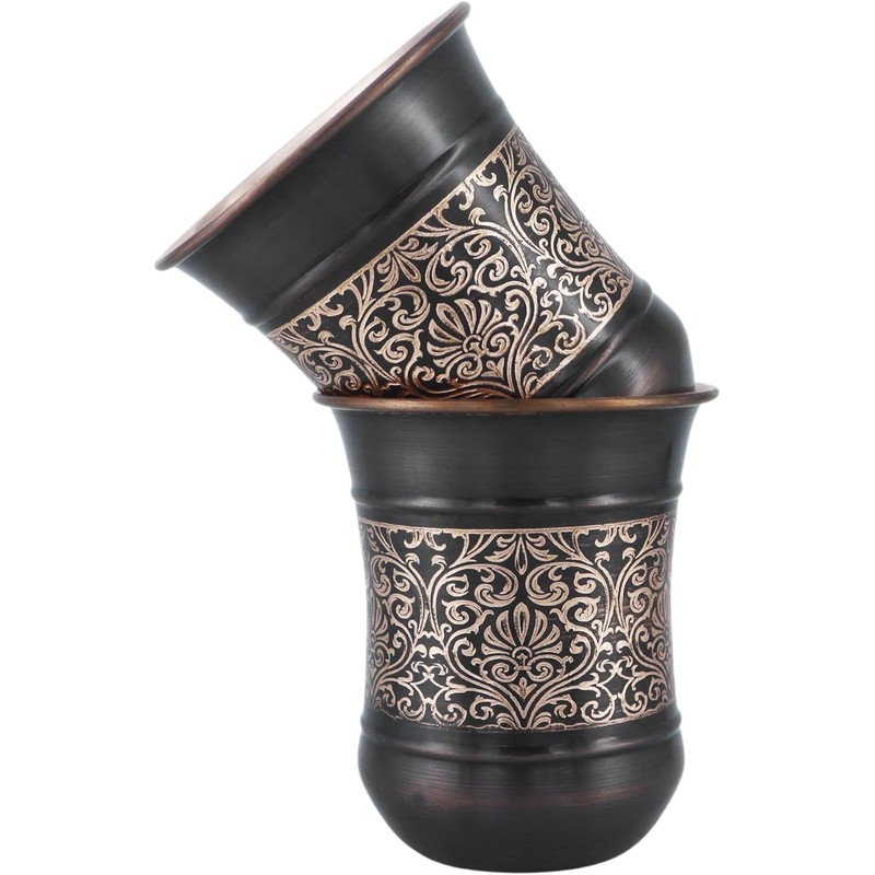 ANCIENTIMPEX Copper Tumbler Set of 2, Floral Pattern, 250 Ml