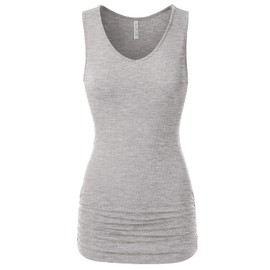 EIMIN Women's V-Neck Cami Sleeveless Stretch Comfy Shirring Tank Top HEATHERGREY 3XL