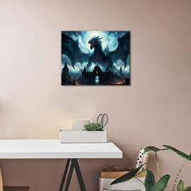 TISHIRON Painting by Numbers Adults, Dragon Painting by Numbers, DIY Hand Painted Oil Painting Set on Canvas with Brushes Fantasy Animal World Painting Set Wall Decoration for Home, 40 x 50 cm