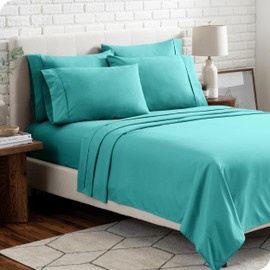 Bare Home Hotel Luxury Queen Sheet Set, Extra Soft - 6 Piece Set - Deep Pockets - Easy Fit - Cooling & Breathable - Wrinkle, Fade, Stain Resistant - Includes 4 Pillowcases (Queen, Turquoise)