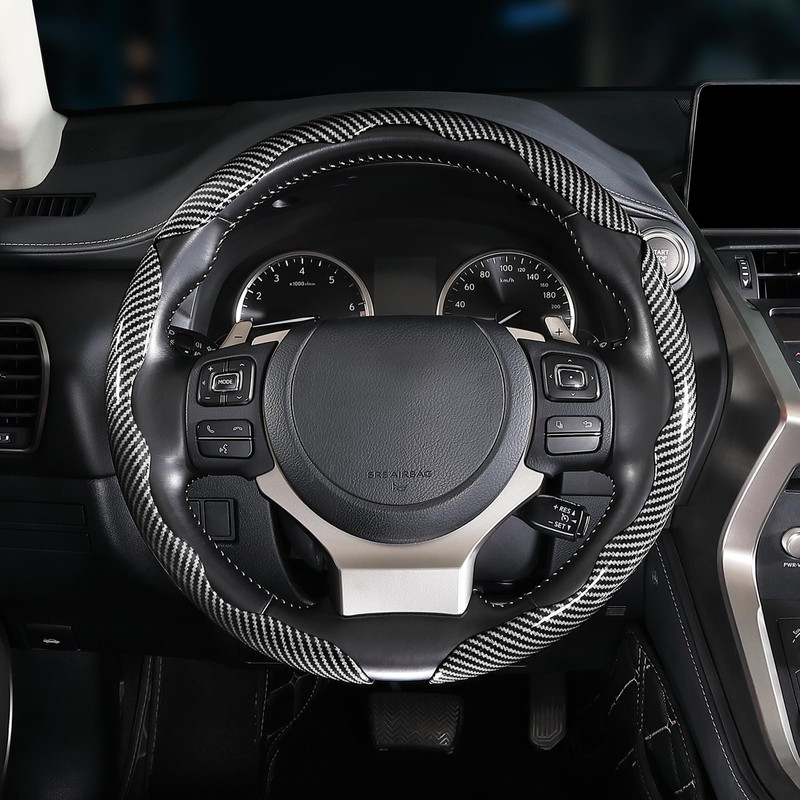 Car Steering Wheel Cover, 3 Piece Bright Carbon Fiber Steering