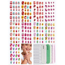 229PCS Press On Nails Kit for Grils with 216 Short Fake Nail Tips Glue On Nails, 2 Cuticle Sticks, 2 Files, Nail Art for Girls 8-12, Style 2