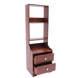 Nightstand Chest with 2 Drawers, 45" Tall Bedside Table with 3 Open Shelf, Modern End Table Storage Shelf, MDF Storage Tower, Storage Cabinet Organizer for Home Office(Cherry - 3 Tier)