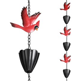 Aifeorzo Cardinal Rain Chain, 8.5Ft Rain Chains for Gutters and Downspouts, Metal Decorative Rain Catcher Chain, Bird and Cup Rainwater Gutter Chimes for Outside, Outdoor Garden Decor