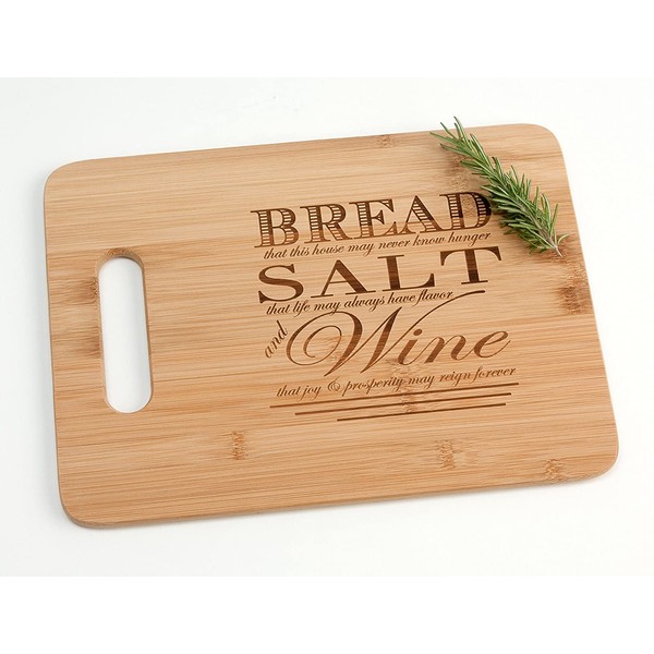 Engraved Wood Cutting Board Housewarming Gift, Bread Salt Wine Poem Quote from It's a Wonderful Life Realtor Closing Gift Idea 9.5 x 13"