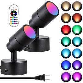 EAGLOD 7W RGBW Color Changing Up Lights Indoor with Remote Control, 16 Colors+3000K Warm White Floor Spotlight Dimmable Uplighting Indoor Uplights for Plant Corner 2 Pack (Black)