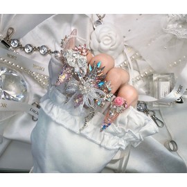  1122 Lace Ribbon Nail Nail Queen Handmade Nail Tip ✨ - Short Oval /  1122레이스리본네일네일퀸 수제네일팁 ✨ - 숏오발