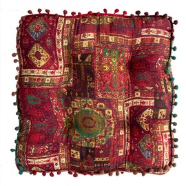ELEFOCUS Red Bohemian Seat Cushion,Indoor Boho Chair Cushions for Dining Chairs，Square Chair Pad，Decorative Seat Cushions for Kitchen Chairs (Red Square 16X16)