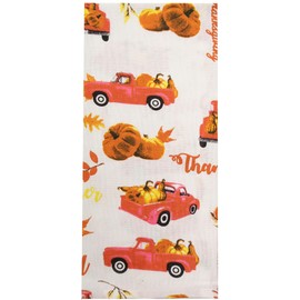 Vintage Red Truck Pumpkin and Leaf with Fall Sentiment Thanksgiving, Together Set of 6, Kitchen Towels Set 4 Kitchen Towels, Potholder, Oven Mitt.