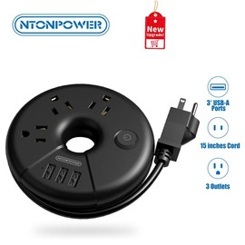 NTONPOWER Travel Power Strip, NTONPOWER Portable Charging Station 3 USB Without Surge Protector Short Extension Cord 15 inches/5ft/10ft/15ft Compact for Home, Office, Cruise Ships, Business Trip, Hotels, - Color-Length: Black-15 inches