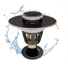 Fransiton Bathroom Sink Stopper, 1.1-1.77 Inch Basin Pop Up Sink Drain Stopper, Anti Clogging Drain Plug with Detachable Hair Catcher, Dark Bronze