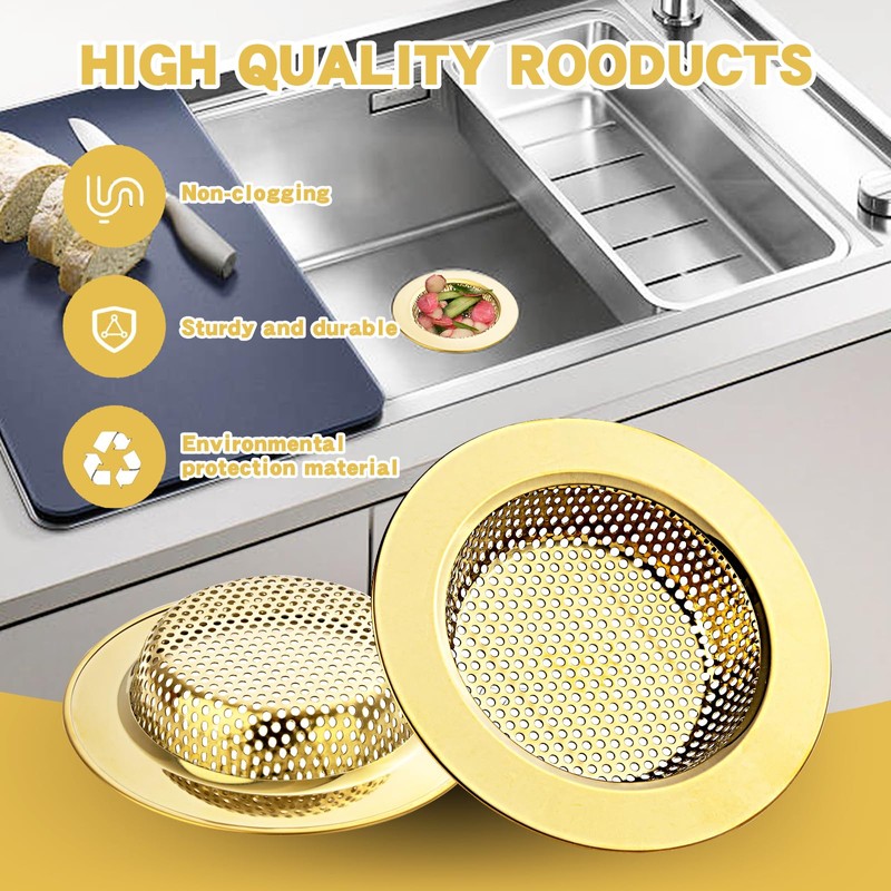 RQYEKDO 2-Pack Kitchen Sink Strainer Stainless Steel with Coarse Mesh