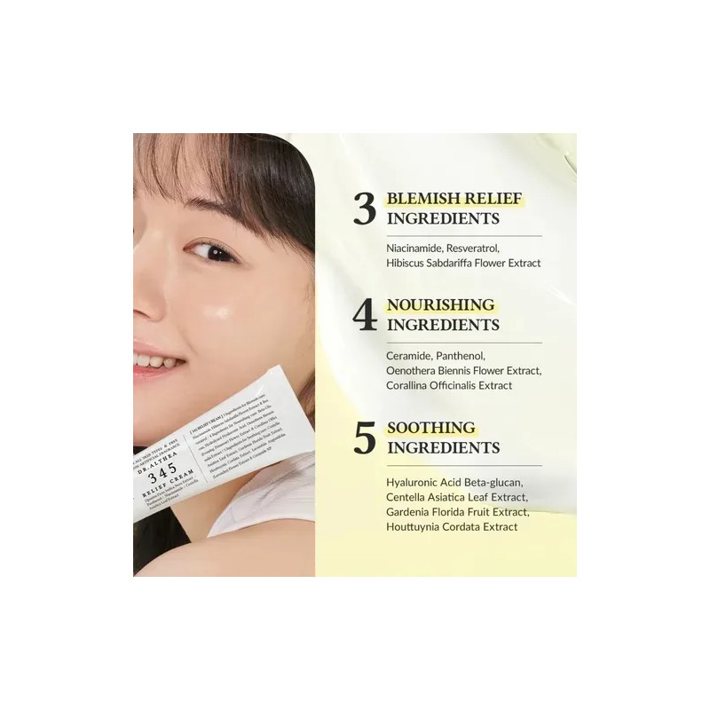 345 Relief Cream, Crema Hidratante Facial Coreana, 345