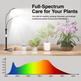 Grow Light for Indoor Plant, 6000K Full Spectrum Plant Lights for Indoor Growing,LED Dual Ring Grow Light,Adjustable Gooseneck,Black,5-Level Dimmable, Auto On Off Timing 4 8 12 18Hrs
