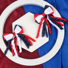 2PCS 4th of July Cheer Hair Bows 8inch 4th of July Independence Day Ponytail Holder Hair Ties Patriotic Flag Festival Hair Bow With Elastic Ponytail Holder Stars and Stripes Hair Tie Band