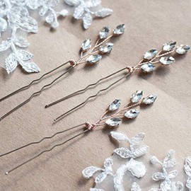 Kercisbeauty Simple Vintage Wedding Leaf Bobby Pins Wedding Hair Pins Wedding Hair Piece Bridal Jewellery Crystal Hair Pins Gift Wedding Hair Accessories for Girls Flower Bridal Jewellery (Set of 3) (Gold)