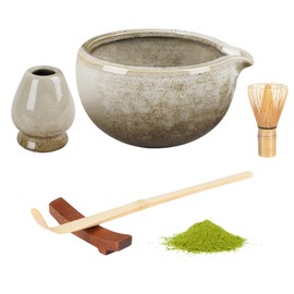 Matcha Set, 5 Pcs Matcha Kit Includes Matcha Bowl, Matcha Whisk, Whisk Stand, Bamboo Scoop, Spoon Rest, Japanese Tea Set for Matcha Lovers (Powder Not Included) (Kiln-Changed White)