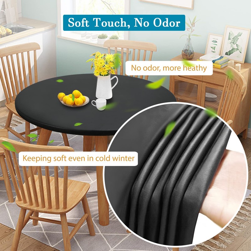 Rinpon Double Fitted Design PU Round Fitted Tablecloth, Anti-Tear Wipeable