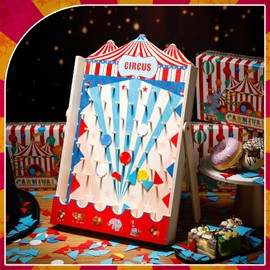 Disk Drop Game with 10 Disks Fun Party Game Wood Board Game for Teens Adults Themed Party Decorations Birthday Party Supplies Activities (Circus,15.7 x 10 Inch)