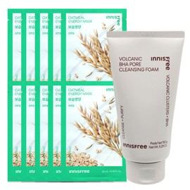 (10 sheets) Innisfree Energy Mask Oatmeal + Volcanic Pore Baja Cleansing Foam 150g / (10매)이니스프리 에너지 마스크 오트밀+화산송이 모공 바하 클렌징 폼150g