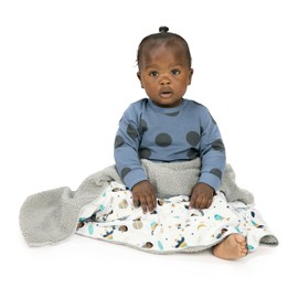 Little Muffincakes Plush Baby Blanket 30' x 40' Soft Fleece, Astronaut and Space Theme (Ashton) for Newborn & up, Grey