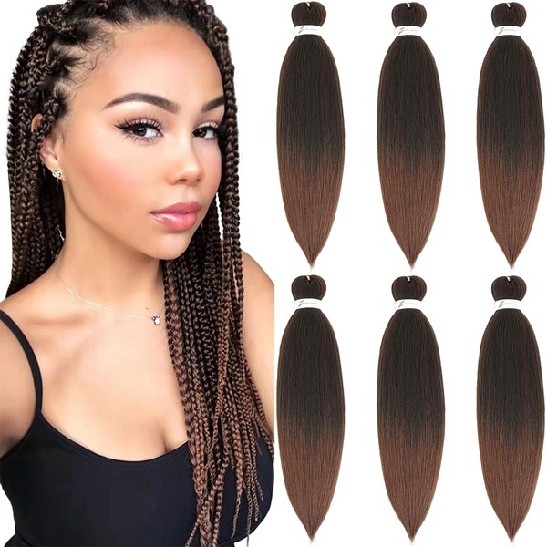 Xusuperb Short Pre Stretched Braiding Hair 20 Inch Ombre Easy Braids Extensions Black Brown Kanekalon Synthetic Hair for Braiding 6 Packs Soft Knotless Yaki Texture Braids Hair Extensions (T1B/30#)