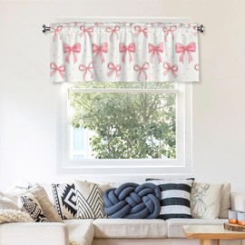Vodbne Bow Valances, Rod Pocket Valance Curtains 52 x 18in, for Windows Kitchen Living Room Decoration, Pink Kitchen Curtains 1 Pack