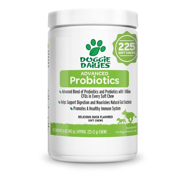 Doggie Dailies Probiotics for Dogs, Advanced Dog Probiotics with Prebiotics, Promotes Digestive Health, Supports Immune System and Overall Health (Duck)