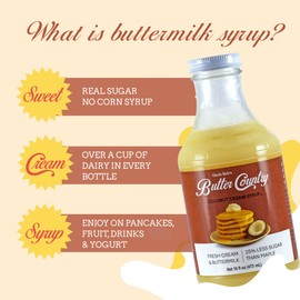 Uncle Bob's Butter Country Rich & Creamy Coconut Syrup for Pancakes and Waffles, Less Sugar, No Corn Syrup, Gluten Free, Made without Artificial Flavors, 16 fl oz Bottle/2 Pack