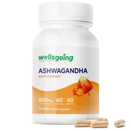 Wellsgoing Ashwagandha Herbal Supplement 600 mg, Ashwagandha Root Extract with Black Pepper, Supports Stress Balance & Daily Wellness, Vegetarian, Non-GMO & Gluten Free, 60 Capsules