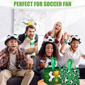 MiniInflat 24 Pcs Soccer Party Favor Bags Soccer Non Woven Gift Treat Bags with 24 Pcs Soccer Slap Bracelets, Reusable Soccer Goodie Candy Bag with Handles for Soccer Party Favors Supplies