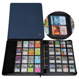 Rayvol 2000 Trading Card Binder, 16 Pocket D-Ring Card Binder Fit 2016 Cards - Large Card Collection Binder with Double-Sided Black Pages for TCG -Blue