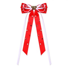 Vokone Game Day Hair Bows for Women Jeweled Hair Bow Clip Pearl Crystal Silky Satin Ribbon Bow Barrette Hair Clip Football Sports Fan Outfits Accessories Red White