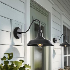 GOALPLUS Black Gooseneck Barn Light for Farmhouse 10 Inch Dome Exterior Lights Fixture with Wall Mount, Outdoor Wall Sconce for Garage Porch Patio