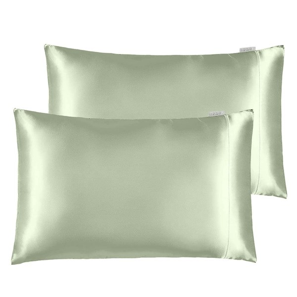 STONECREST Satin Pillowcase for Hair and Skin Care, Set of 2 Soft Breathable Queen Standard Size Silky Satin Pillowcases (20 x 36”)(Sage,King)
